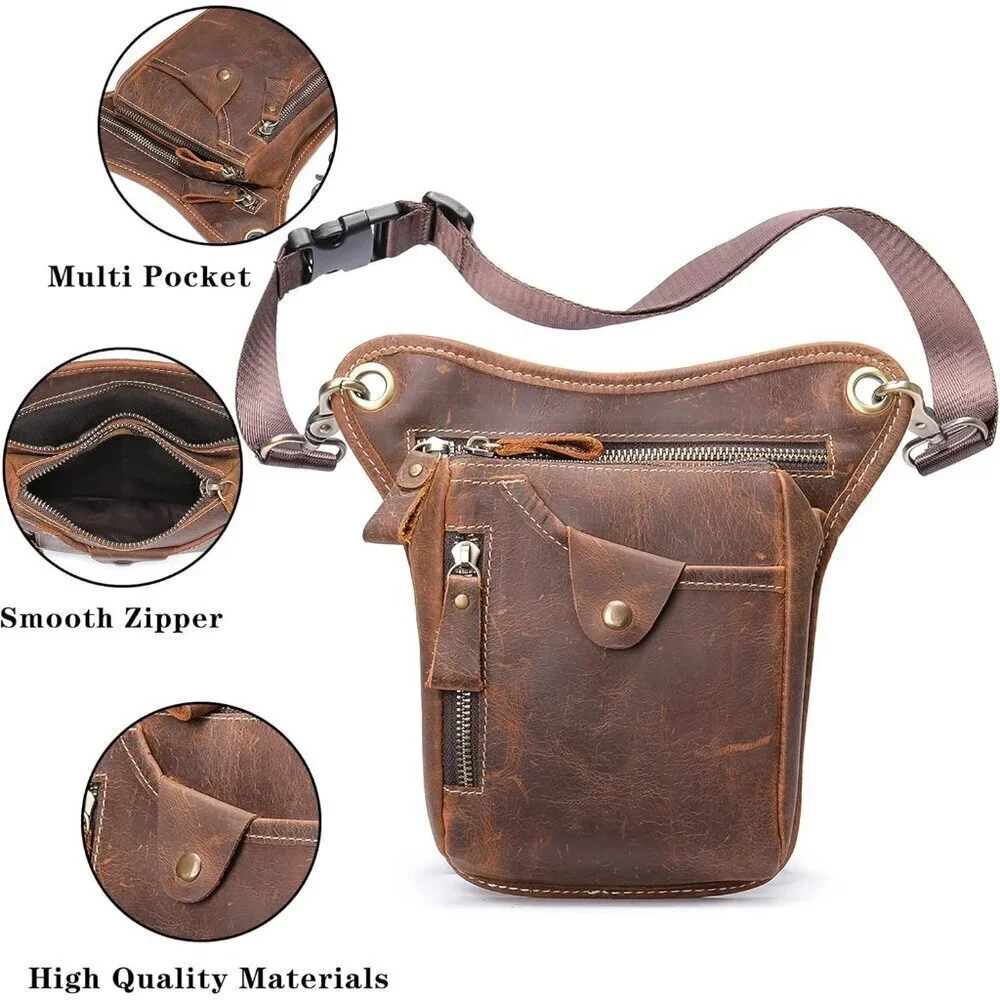 💫 Men Brown Leather Waist Pack Genuine Belt Multi-Purpose MotorcycleBike Hiking